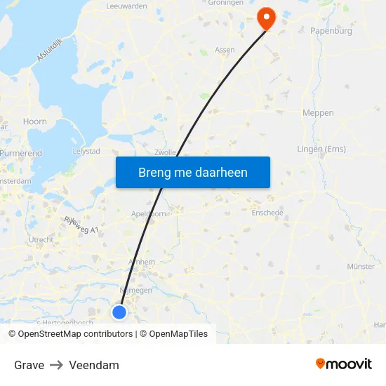 Grave to Veendam map