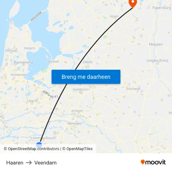 Haaren to Veendam map