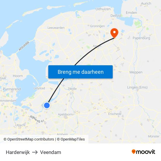 Harderwijk to Veendam map