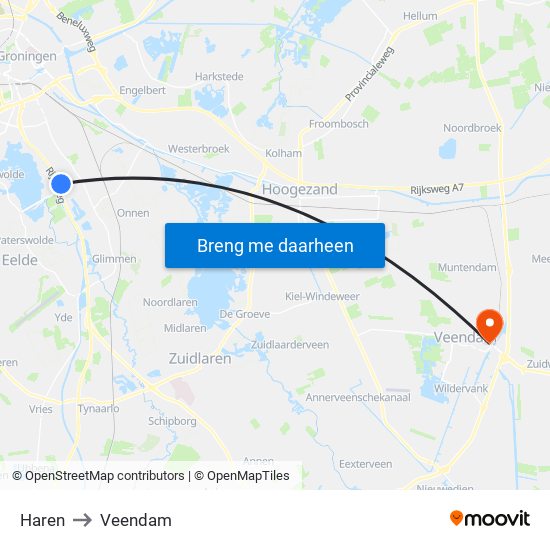 Haren to Veendam map