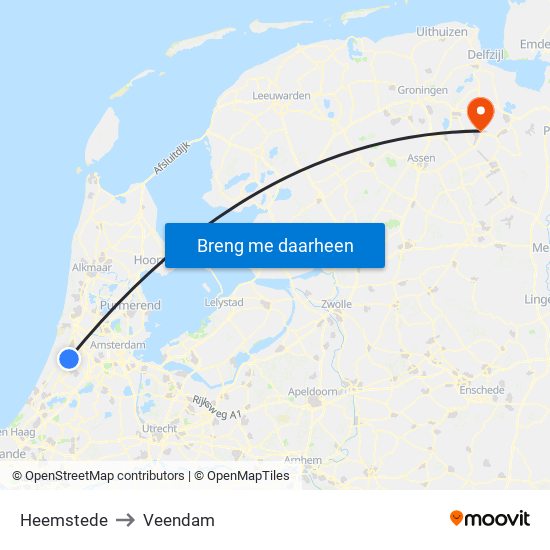 Heemstede to Veendam map