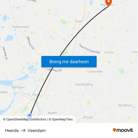 Heerde to Veendam map
