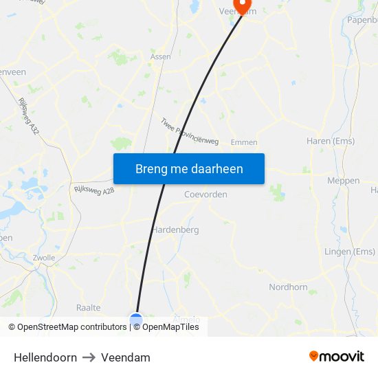 Hellendoorn to Veendam map