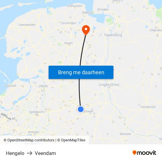 Hengelo to Veendam map