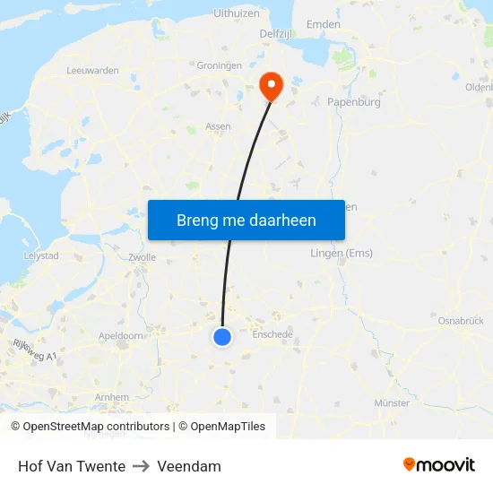 Hof Van Twente to Veendam map