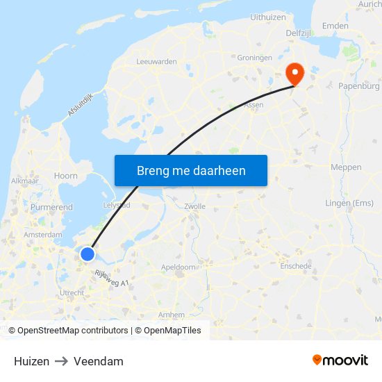 Huizen to Veendam map