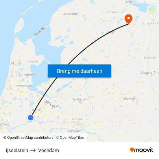 Ijsselstein to Veendam map