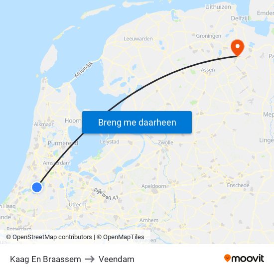 Kaag En Braassem to Veendam map