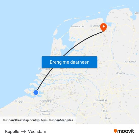 Kapelle to Veendam map