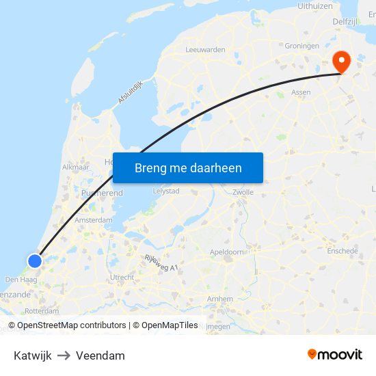 Katwijk to Veendam map