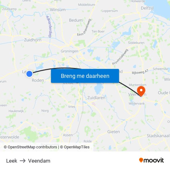 Leek to Veendam map