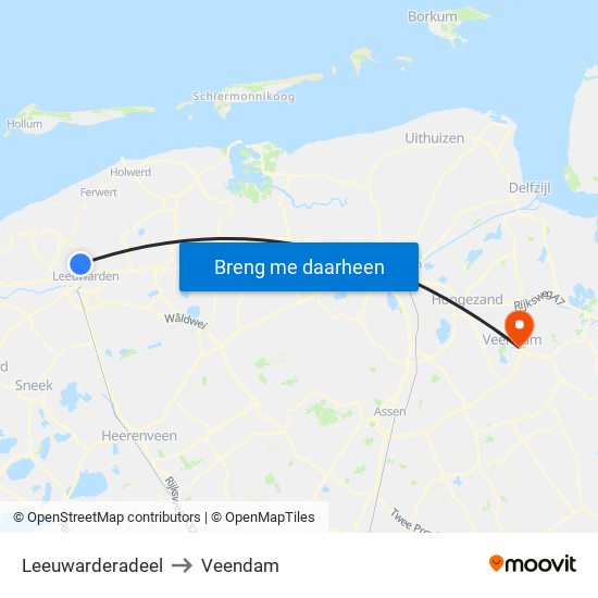 Leeuwarderadeel to Veendam map
