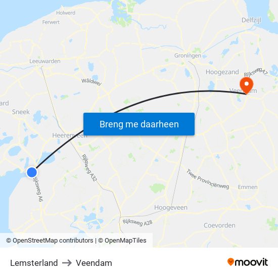 Lemsterland to Veendam map