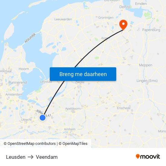 Leusden to Veendam map