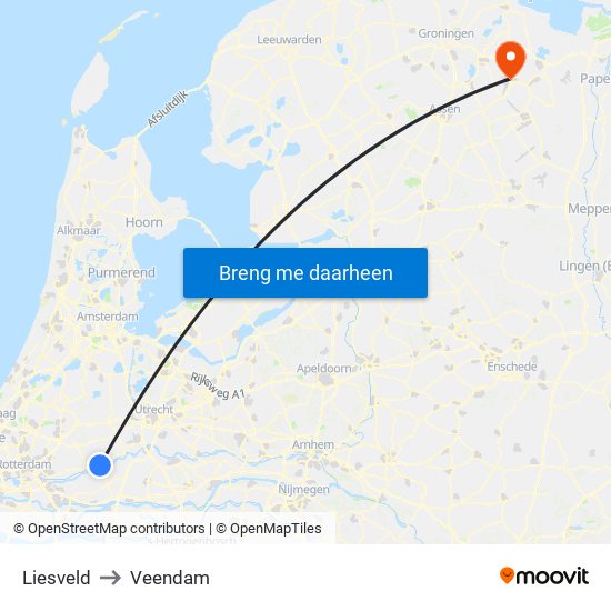 Liesveld to Veendam map