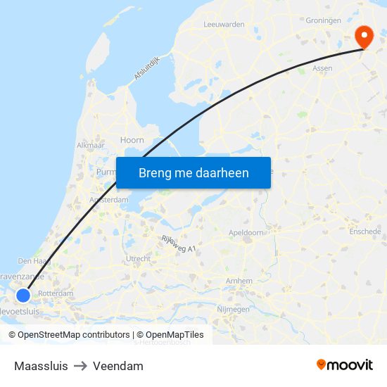 Maassluis to Veendam map