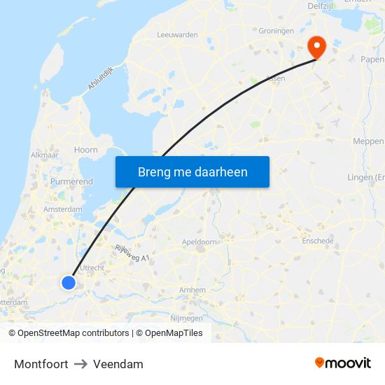 Montfoort to Veendam map
