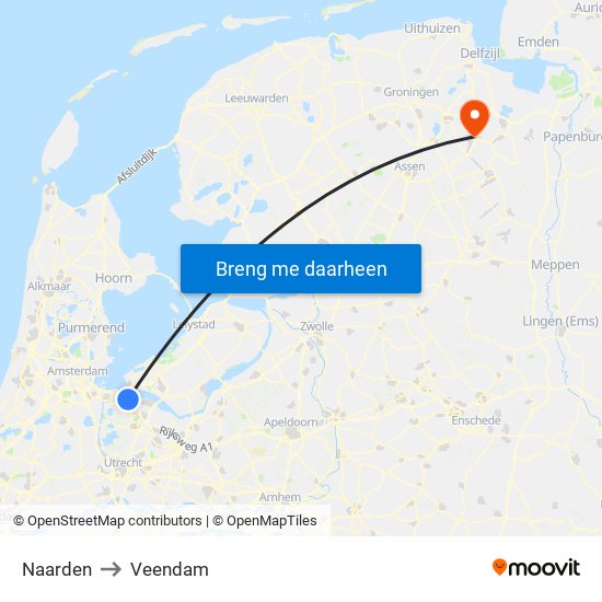 Naarden to Veendam map