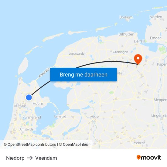 Niedorp to Veendam map