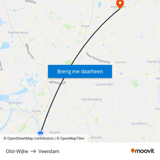 Olst-Wijhe to Veendam map