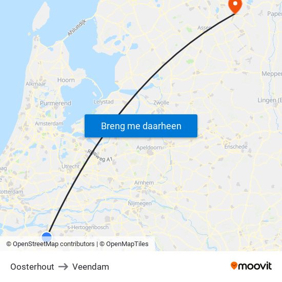 Oosterhout to Veendam map