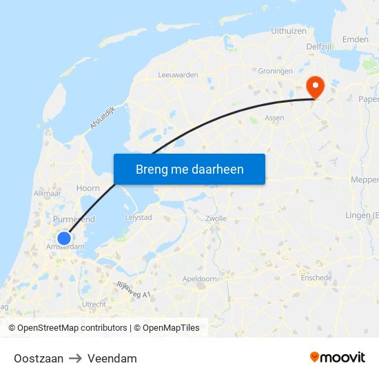 Oostzaan to Veendam map