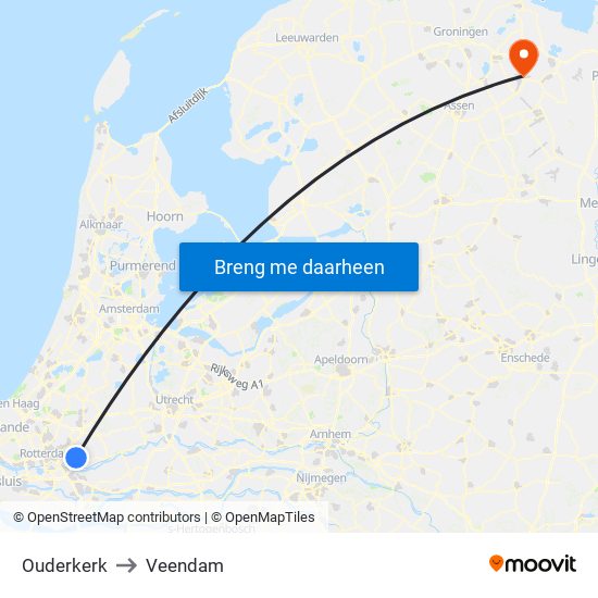 Ouderkerk to Veendam map