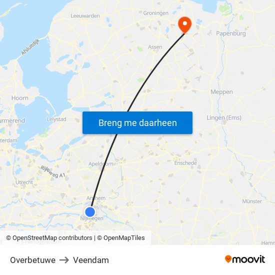 Overbetuwe to Veendam map