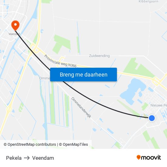 Pekela to Veendam map