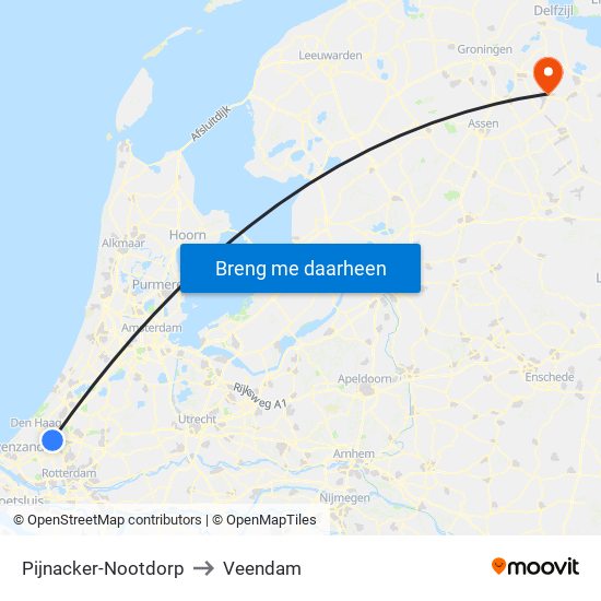 Pijnacker-Nootdorp to Veendam map