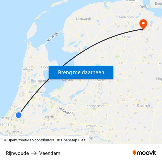 Rijnwoude to Veendam map