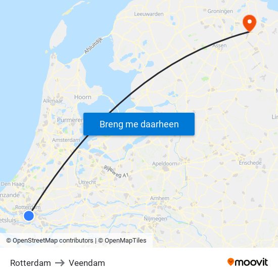 Rotterdam to Veendam map