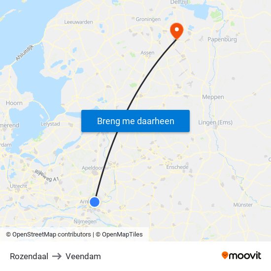Rozendaal to Veendam map