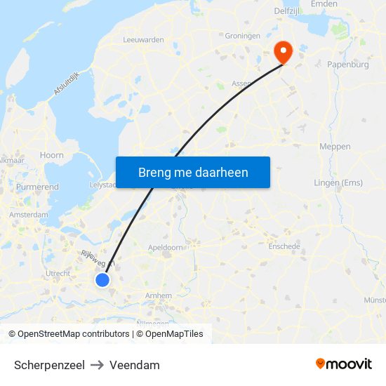 Scherpenzeel to Veendam map