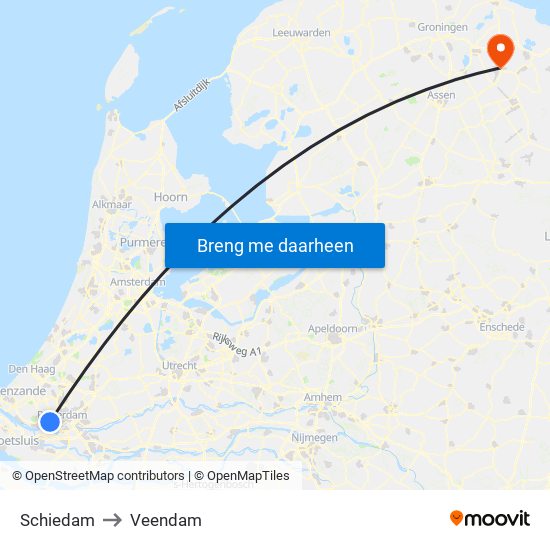 Schiedam to Veendam map