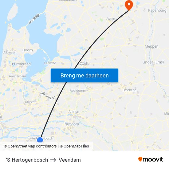 'S-Hertogenbosch to Veendam map