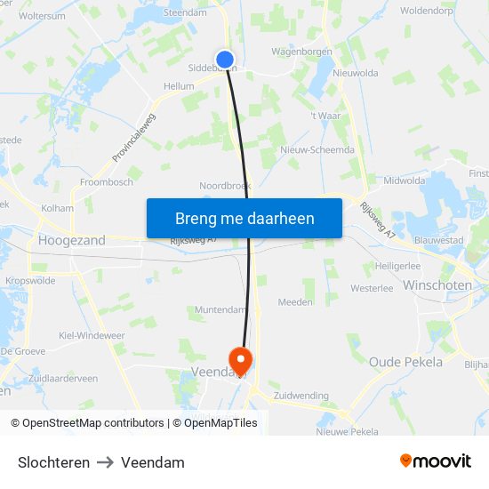 Slochteren to Veendam map