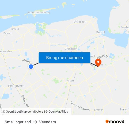 Smallingerland to Veendam map