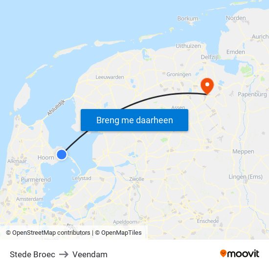Stede Broec to Veendam map