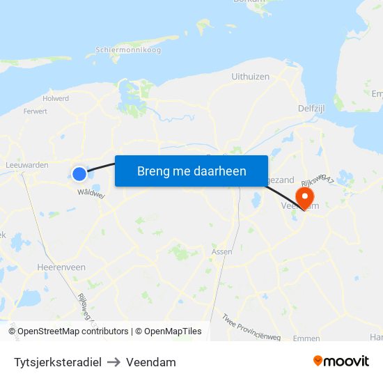 Tytsjerksteradiel to Veendam map