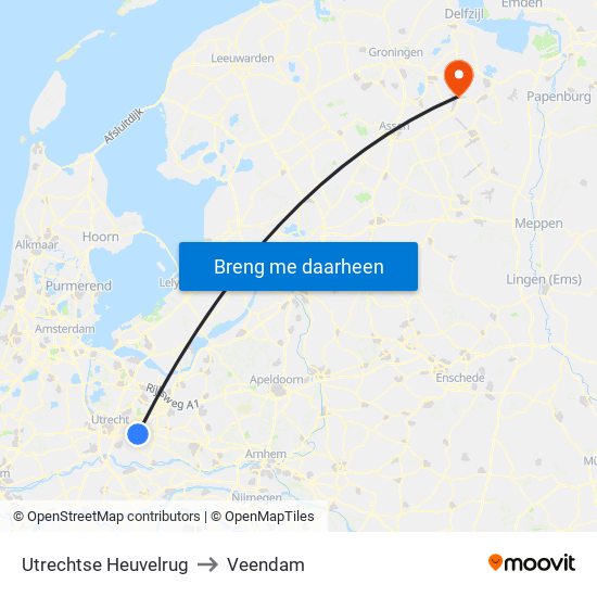 Utrechtse Heuvelrug to Veendam map
