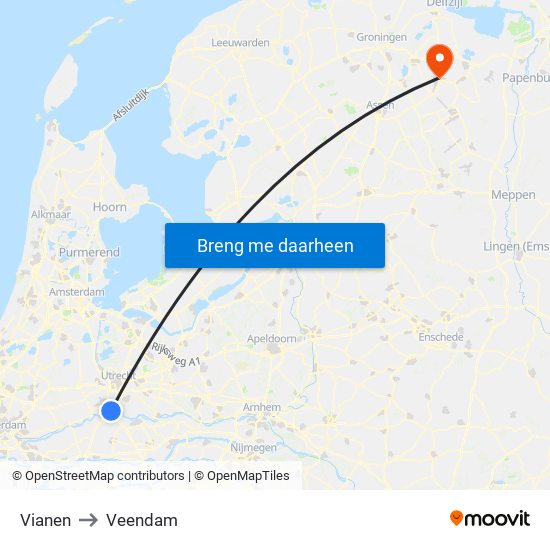 Vianen to Veendam map