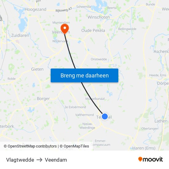 Vlagtwedde to Veendam map
