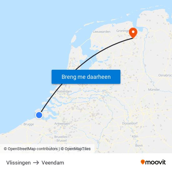 Vlissingen to Veendam map