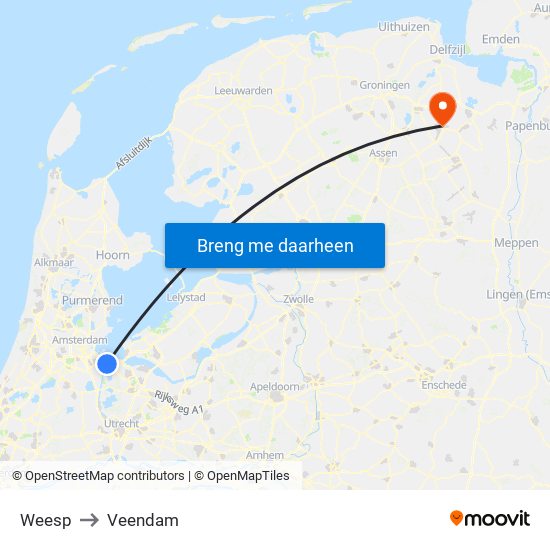 Weesp to Veendam map
