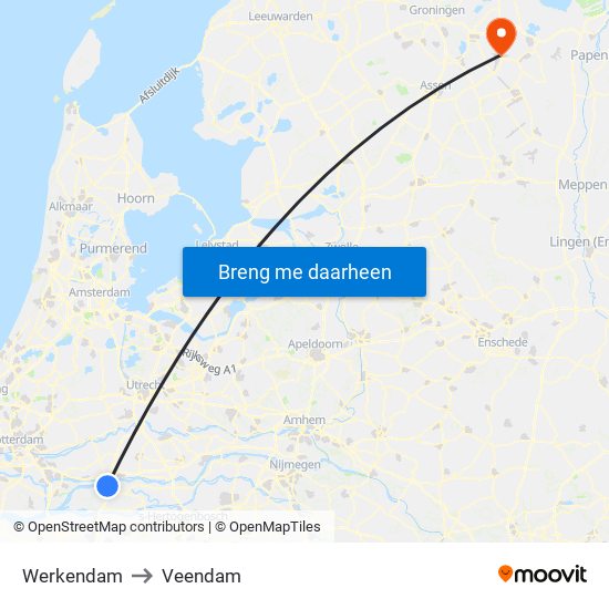 Werkendam to Veendam map