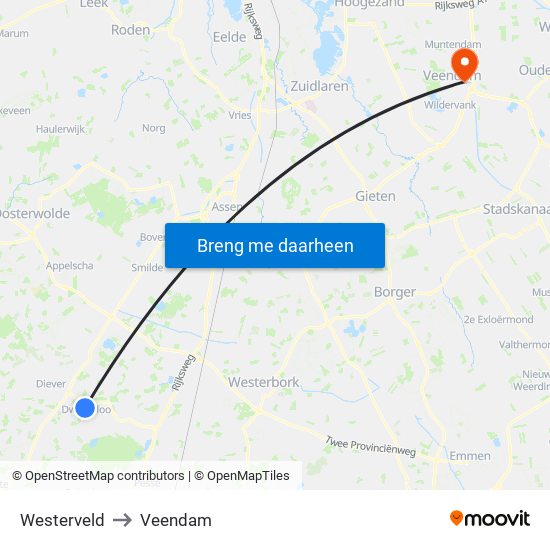 Westerveld to Veendam map