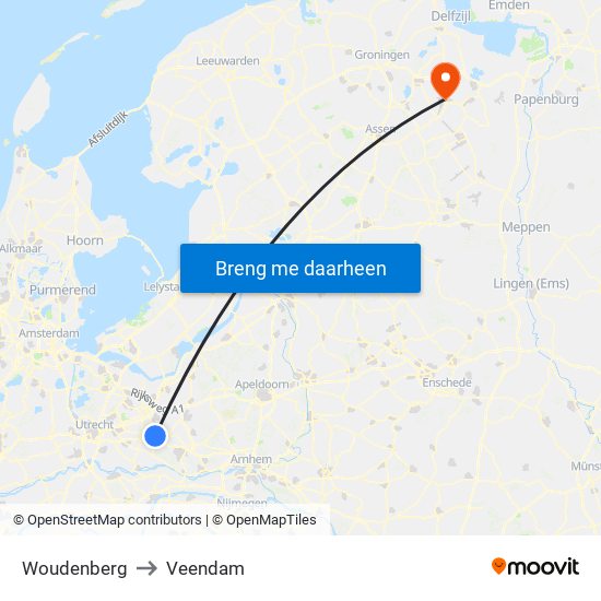 Woudenberg to Veendam map