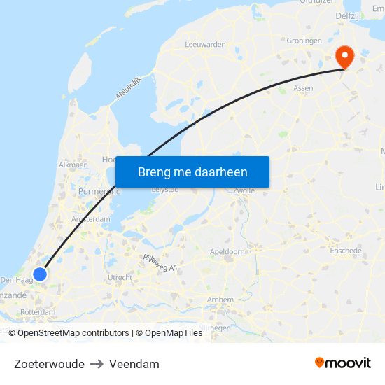 Zoeterwoude to Veendam map