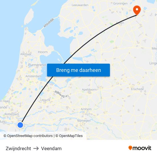Zwijndrecht to Veendam map